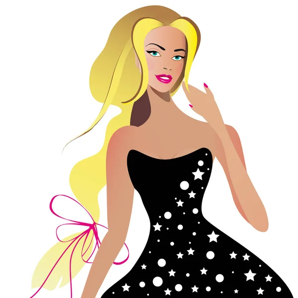 Blonde Woman Black Evening Dress Isolated White Background — Stock Vector