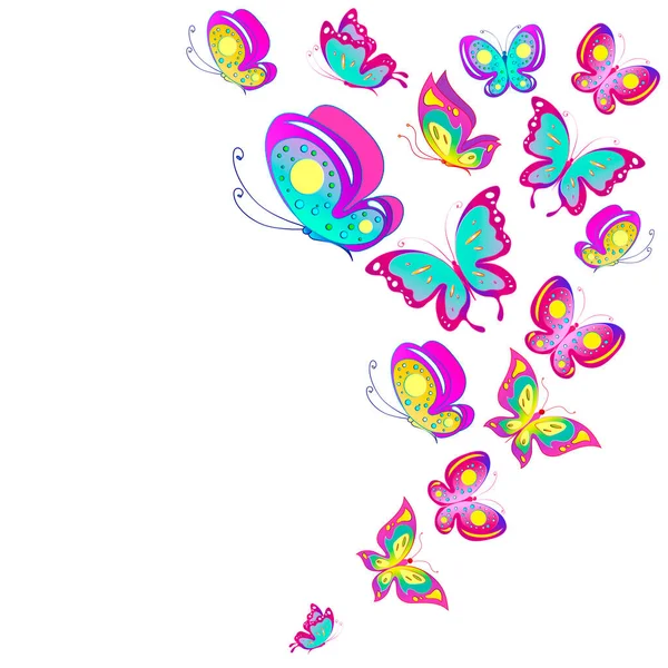 Mariposas Colores Brillantes Volando Aisladas Sobre Fondo Blanco Concepto Primavera — Foto de Stock