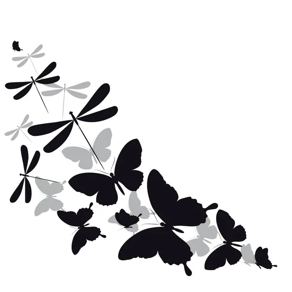 Ensemble Papillons Noirs Isolés Sur Fond Blanc Concept Printemps — Image vectorielle