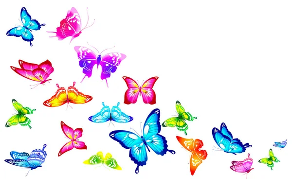 Яскраві Барвисті Метелики Літають Ізольовані Білому Тлі Концепція Весни — стокове фото
