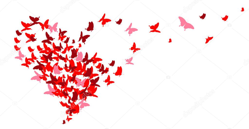 flying colorful butterflies in form of heart isolated on white background, vector, illustration, romantic concept 