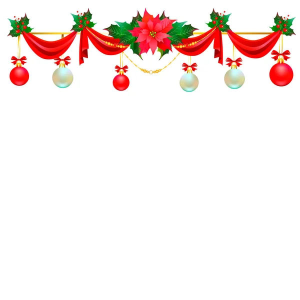 Christmas Tree Garland Balls Red Bows Isolated White Background Vector — Stock Vector