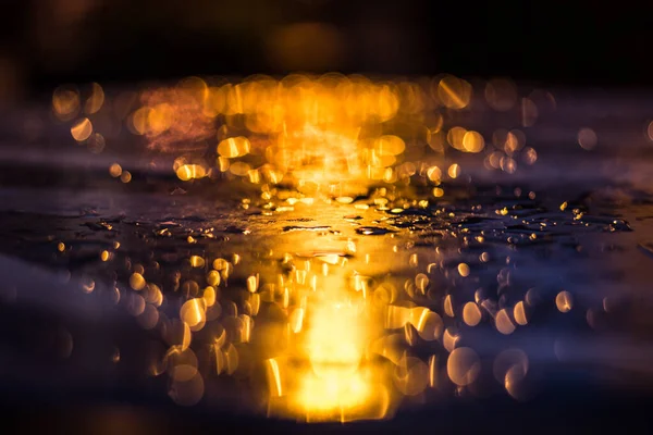 Krople Deszczu Stole Zachodzie Słońca — Zdjęcie stockowe