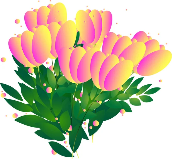 Иллюстрация Весеннего Розового Желтого Цветочного Букета Зелеными Листьями — стоковое фото