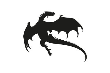 Dövmeler için ejderha silueti, siyah ve beyaz, vektör simgesi