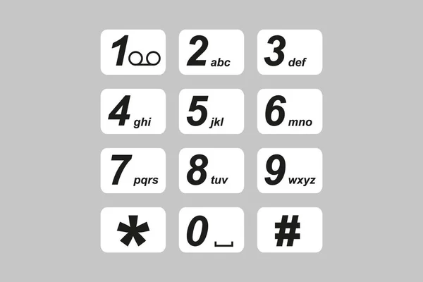 Numeric Keyboard Numbers Zero Nine Letters Symbols Home Cell Phones — Stock Vector