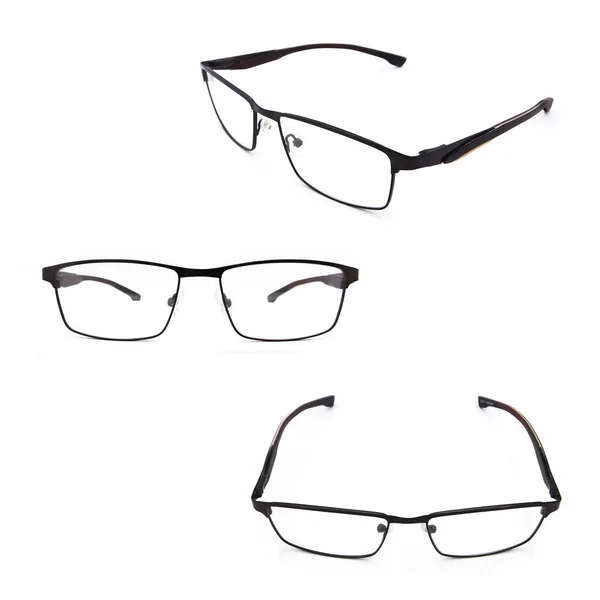 Aluminum Brown Glasses Three Different Angles Ideal Optical Eyeglass Stores — Stock Photo, Image