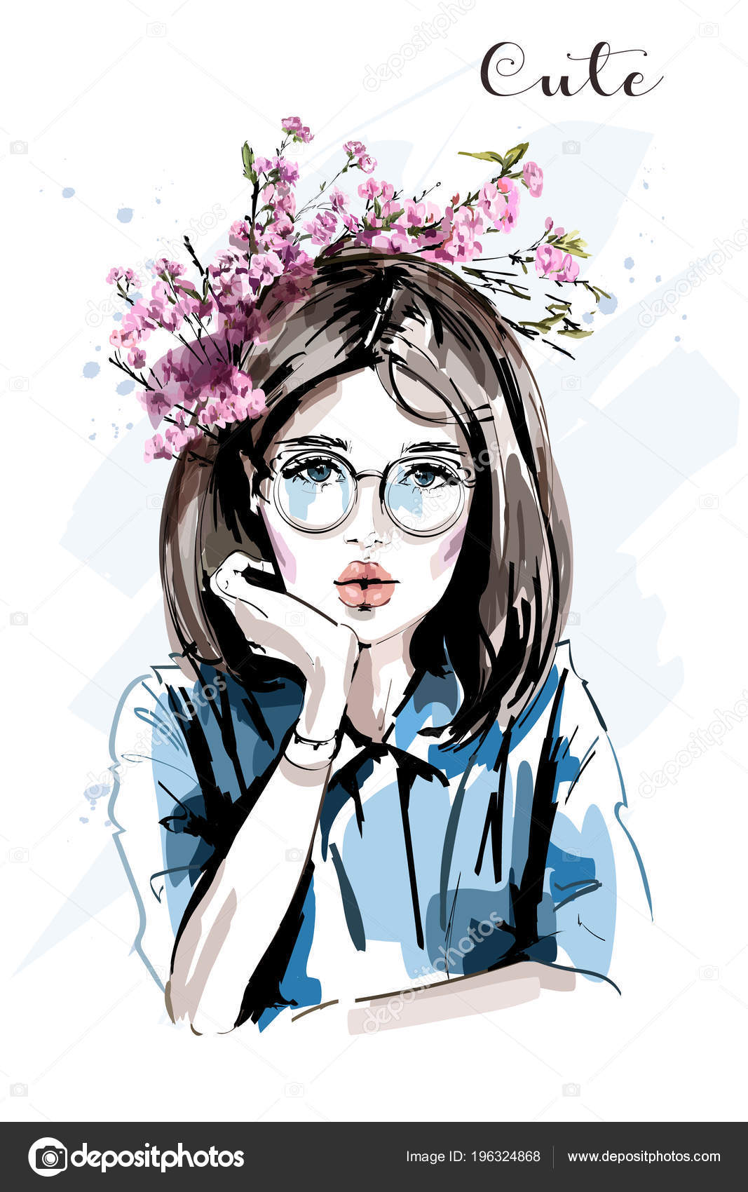Tumblr Kawaii Pink Cute - Aesthetic Flower Girl Drawing, HD Png Download -  vhv