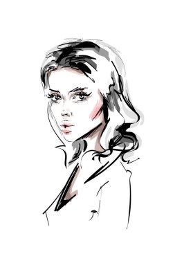 El çekilmiş güzel genç kadın. Şık zarif kız. Moda kadın portre. Kroki.