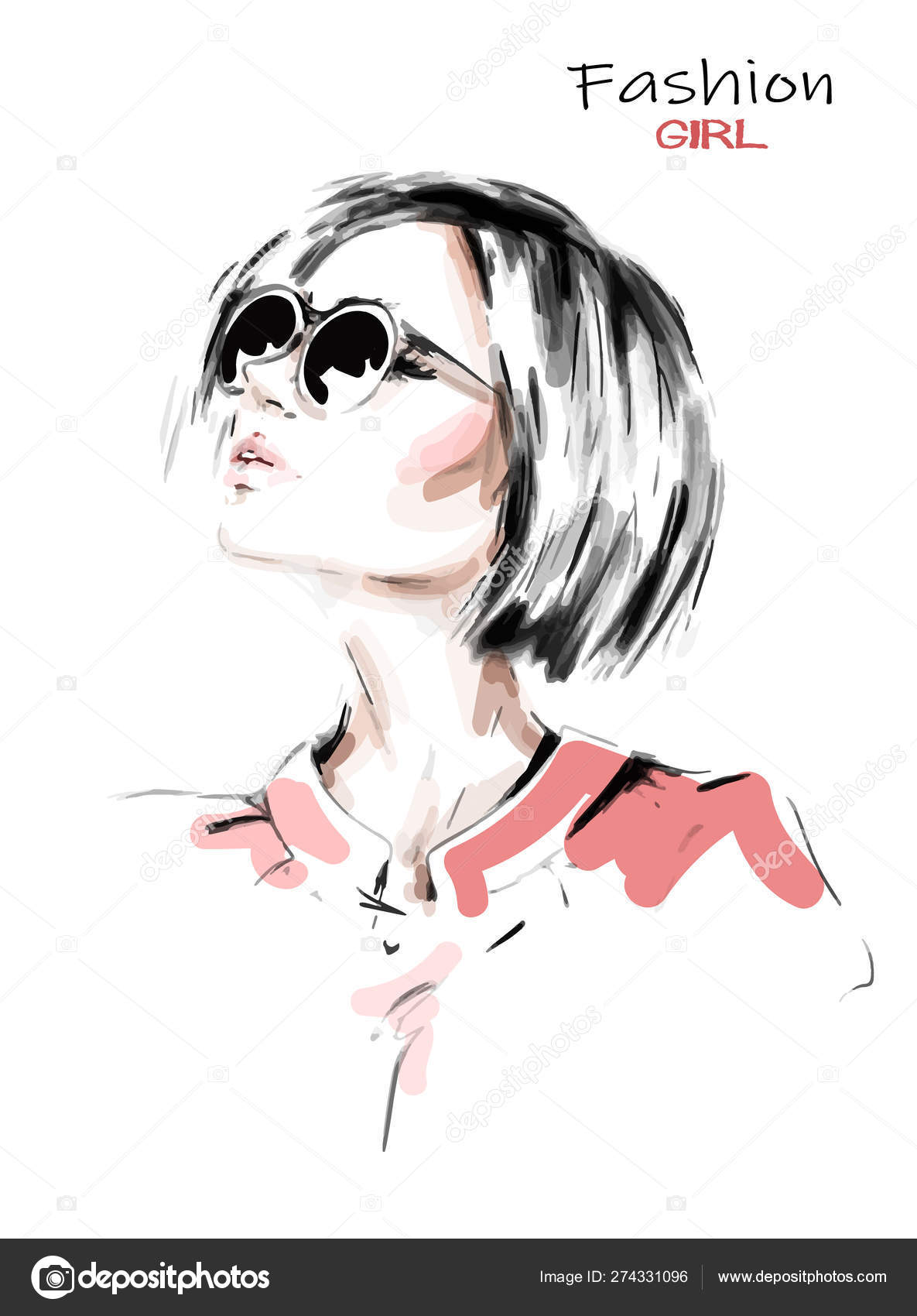 Hand Drawn Beautiful Young Woman Sunglasses Stylish Girl Blonde