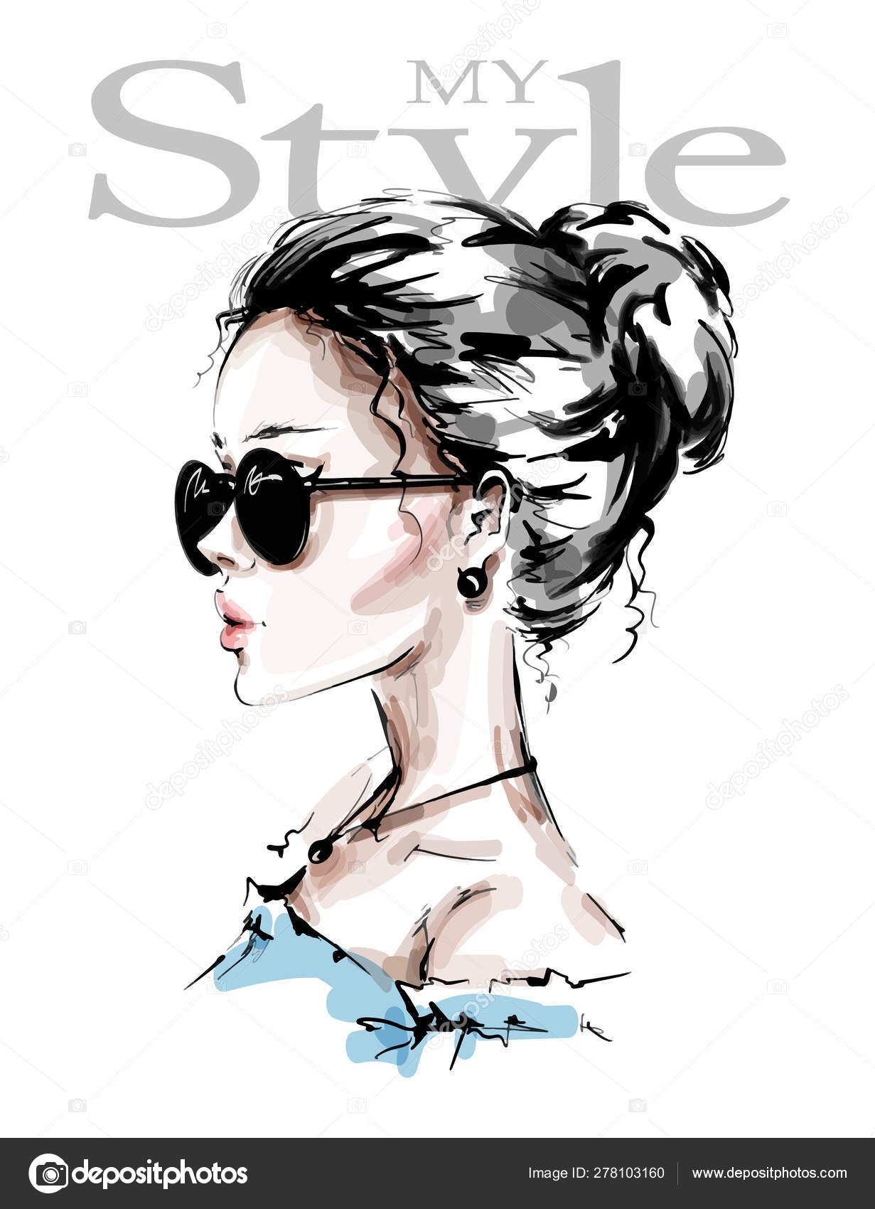 Image vectorielle Belle Jeune Femme Dessinée Main Avec Des