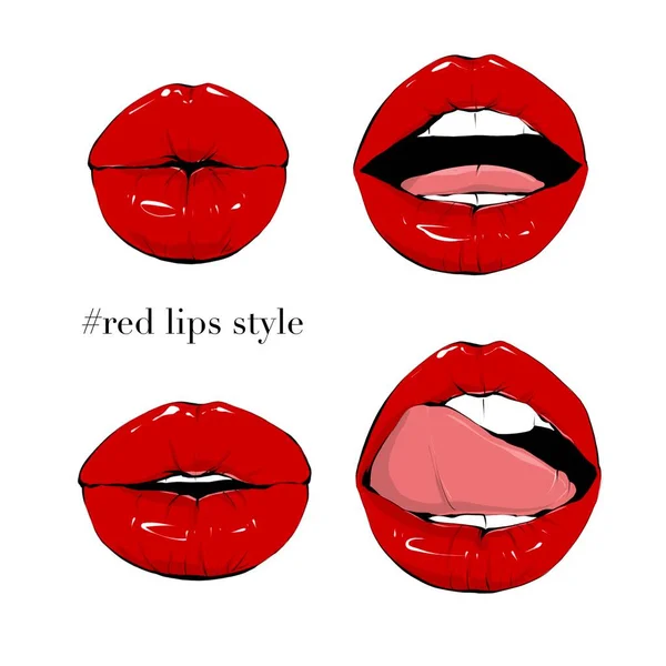 Hand Drawn Female Lips Close Plump Lips Red Kissing Lips — Stock Photo, Image