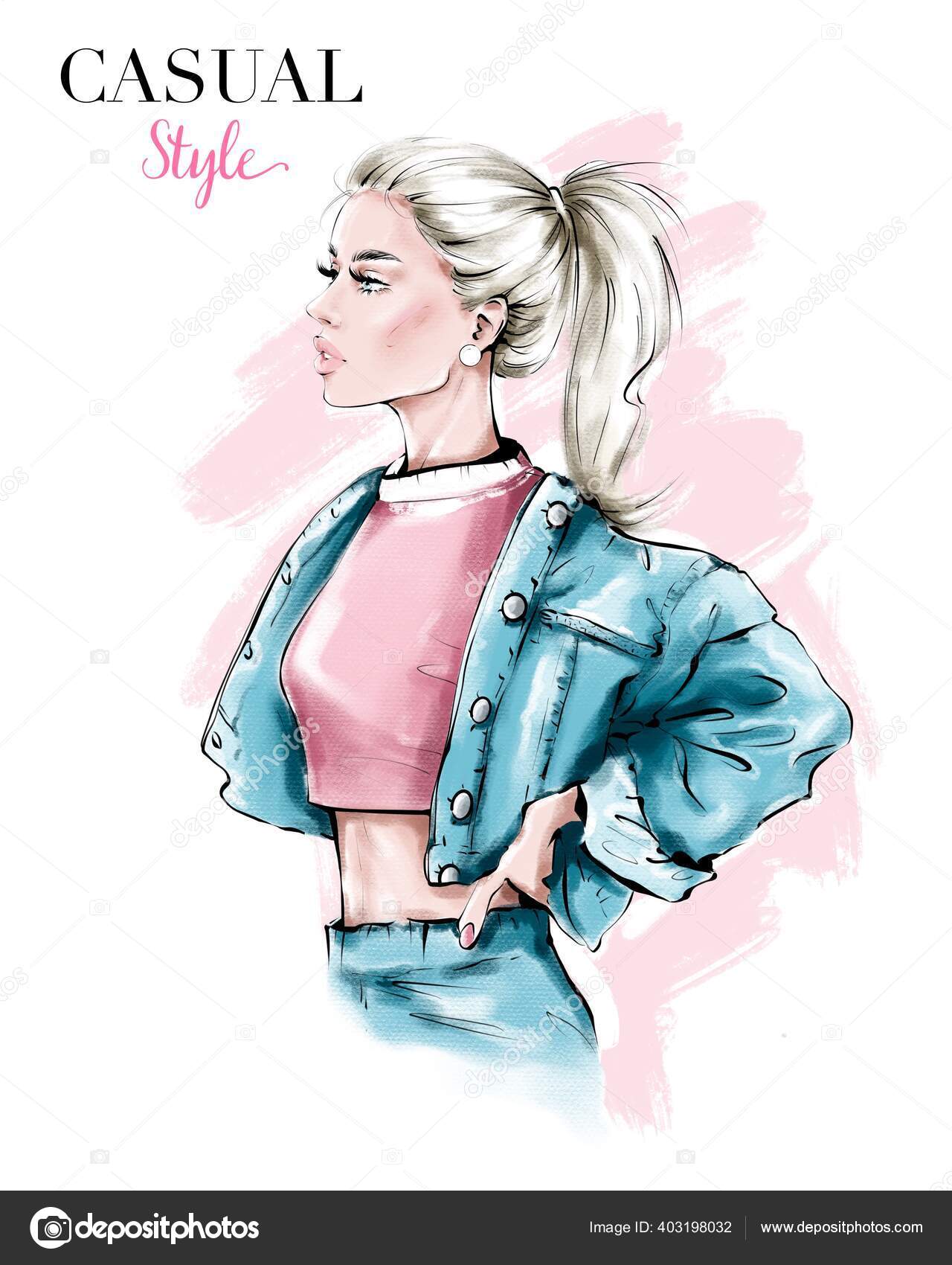 Hand Drawn Beautiful Young Woman Jeans Jacket Fashion Blonde Hair Stock Photo by ©Marisa_ 403198032 Hand Drawn Beautiful Young Woman Jeans Jacket Fashion Blonde Hair Stock Photo by ©Marisa_ 403198032