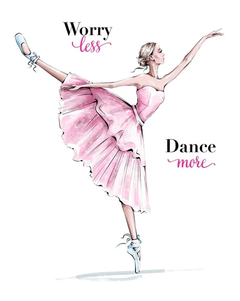 Mulher Dança Bonita Desenhada Mão Bela Bailarina Menina Sapatos Ponto — Fotografia de Stock