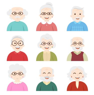 Bir grup yaşlı insan avatarı, büyükanne ve büyükbaba kullanıcıları