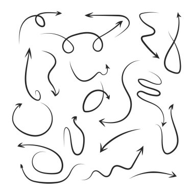 El yapımı Doodle okları hazır. Grunge skeci. Beyaz arkaplan EPS 10 üzerindeki vektör ok ögeleri izole edildi.