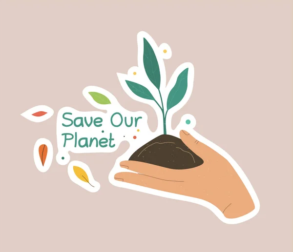 Ecologie kleurrijke sticker. Trendy slogan om de planeet te redden. Milieuvriendelijke instrumenten, afvalvrij concept, milieubescherming, behoud van de wilde natuur en andere. Platte vectorillustratie — Stockvector