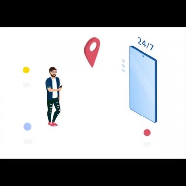 İnternetten taksi çağıralım. Bir adam akıllı telefonlu bir taksi uygulaması kullanıyor. Sarı taksi. İzometrik tarzda renkli animasyon.