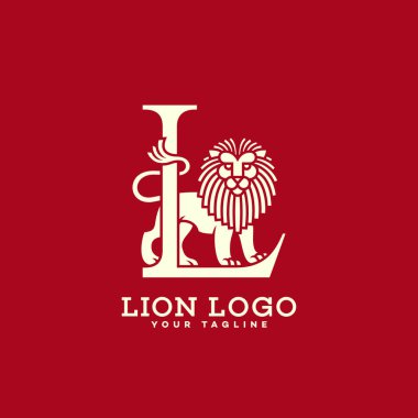 L harfi logo şablonu tasarımı ile aslan. Vektör çizim.
