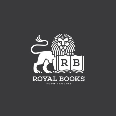 Bir kitap logo şablonu tasarımı ile aslan. Vektör çizim.