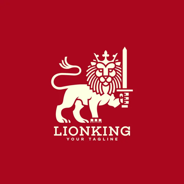 Leão Com Uma Coroa Design Modelo Logotipo Espada Ilustração Vetorial — Vetor de Stock