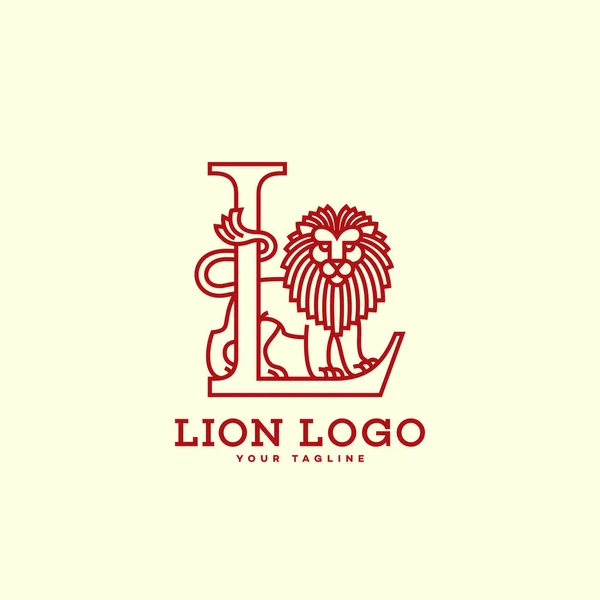 Lion Med Bokstaven Logotyp Malldesign Linjär Stil Vektorillustration — Stock vektor