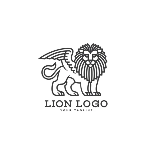 León Con Alas Diseño Plantilla Logotipo Estilo Lineal Ilustración Vectorial — Vector de stock