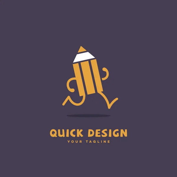Quick Design Logo Template Design Running Pencil Dark Background Vector — Stock Vector