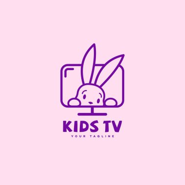 TV logo şablonu tasarım komik tavşan ile anahat tarzı çocuklar. Vektör çizim.