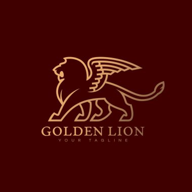Altın Aslan kanatları logo şablonu tasarımı ile. Vektör çizim.