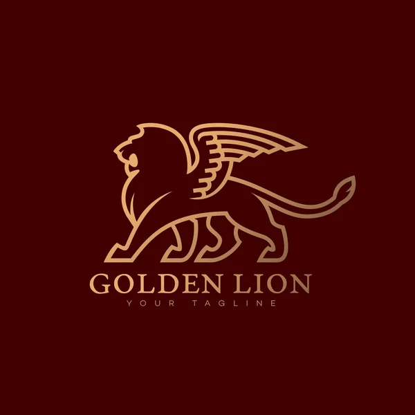 León Dorado Con Diseño Plantilla Logotipo Alas Ilustración Vectorial — Vector de stock