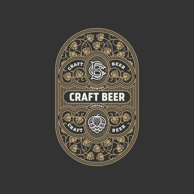 Bira etiket tasarım şablonu atlama doğrusal tarzı ile gelişir. Vektör çizim.