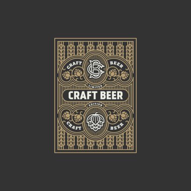 Bira etiket tasarım şablonu atlama doğrusal tarzı ile gelişir. Vektör çizim.