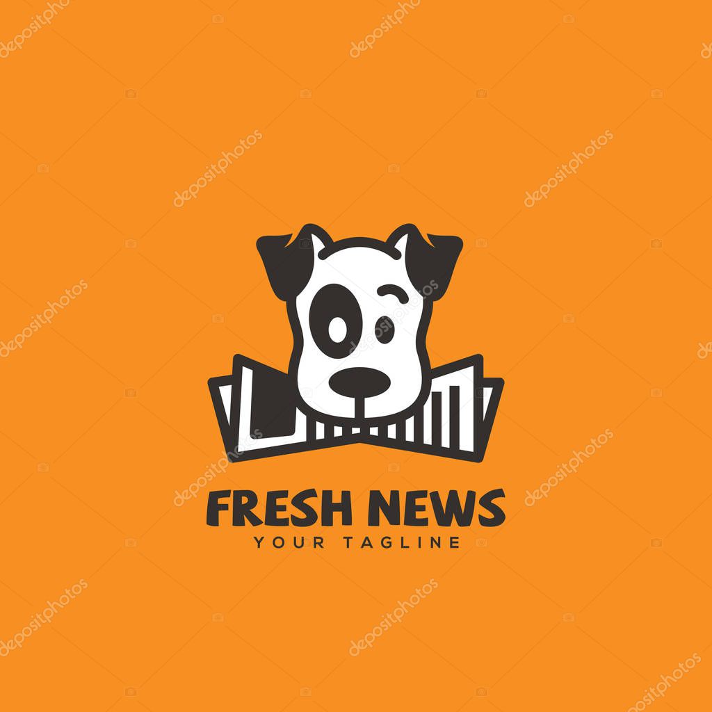 Fresh news logo design template with a funny dog. Vector illustration.