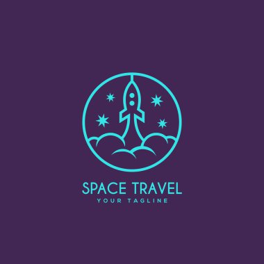 Doğrusal uzay seyahat logo tasarım şablonu. Vektör çizim.