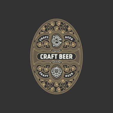 Oval bira etiket tasarım şablonu atlama doğrusal tarzı ile gelişir. Vektör çizim.