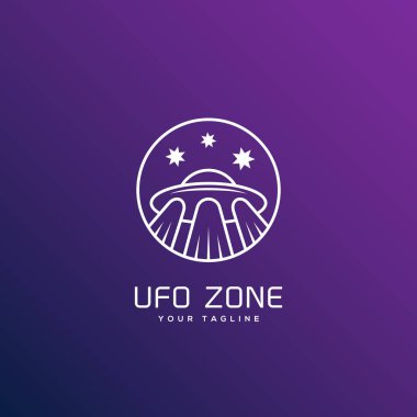 UFO bölgesi logo tasarım şablonu anahat tarzı. Vektör çizim.