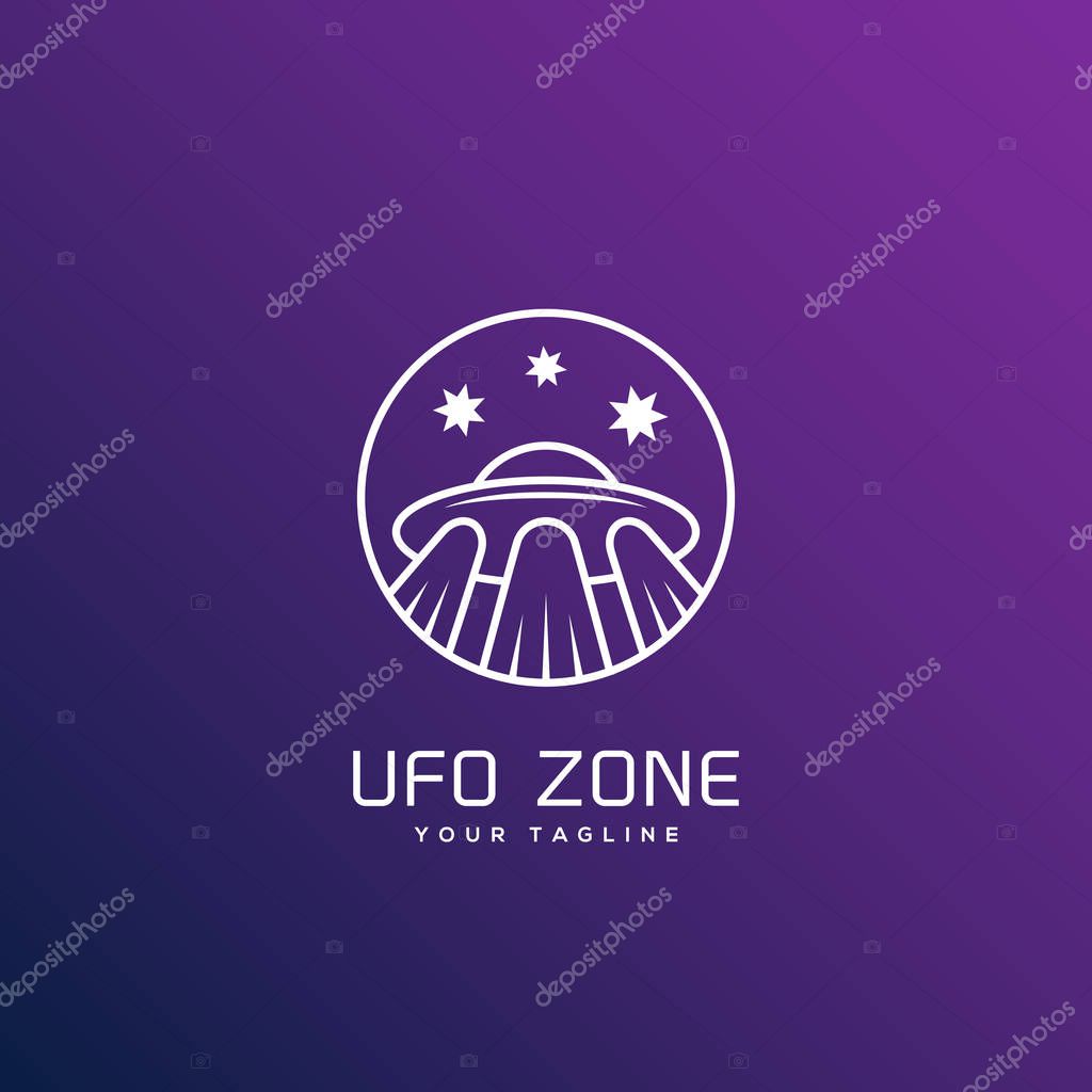 Ufo zone logo design template in outline style. Vector illustration.