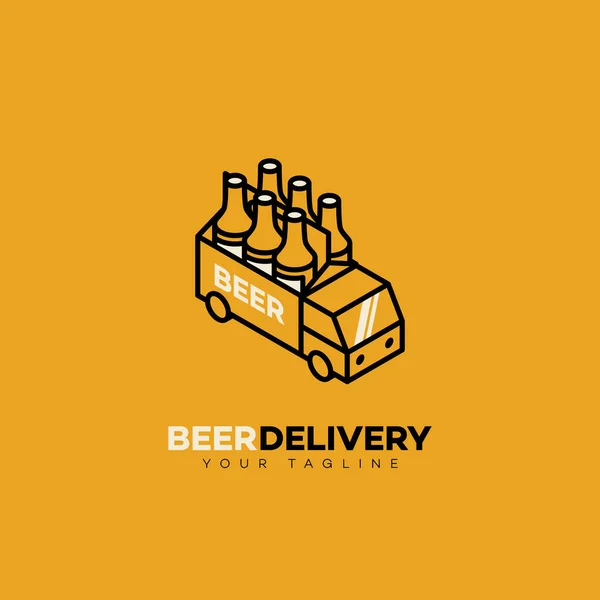 Beer Delivery Logo Design Template Linear Style Vector Illustration — Stock Vector