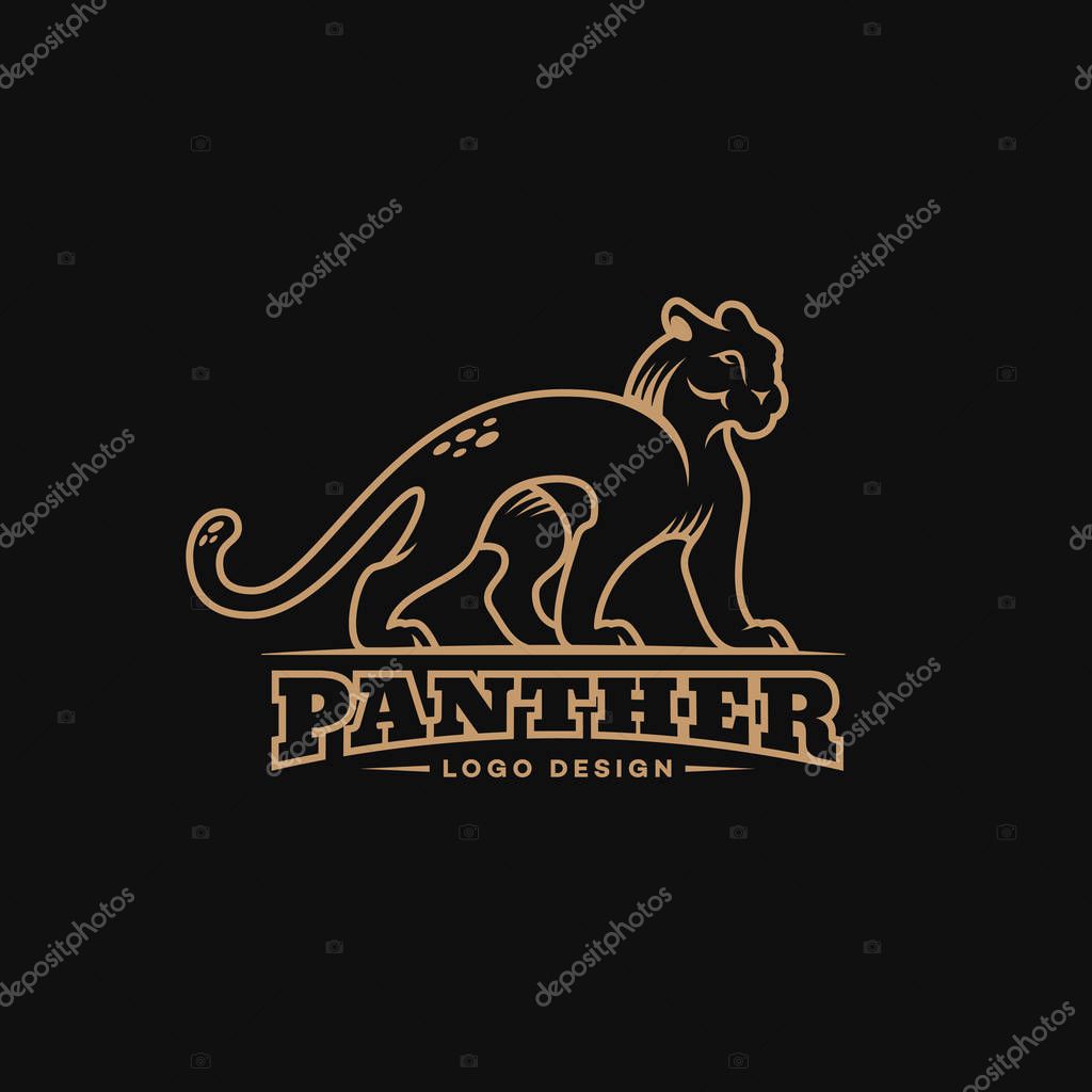 Panther logo design template in linear style. Vector illustration.