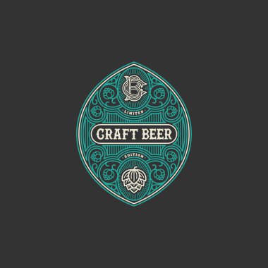 Bira etiket tasarım şablonu atlama doğrusal tarzı ile gelişir. Vektör çizim.