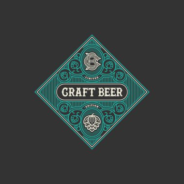 Bira etiket tasarım şablonu atlama doğrusal tarzı ile gelişir. Vektör çizim.