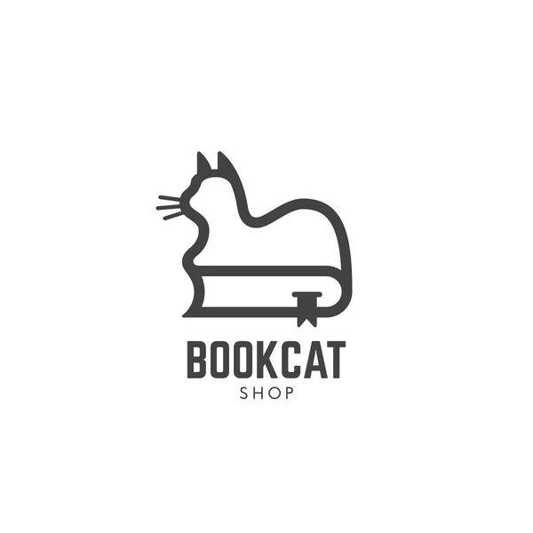 Book Cat Shop Logo Design Template Cat Book Linear Style — Stock Vector