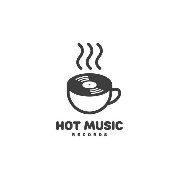 Hot Music Records Logo Design Vorlage Mit Einer Tasse Und — Stockvektor