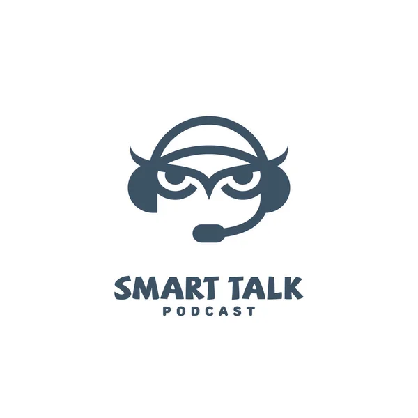 Modèle Conception Logo Smart Talk Avec Hibou Dans Les Écouteurs — Image vectorielle