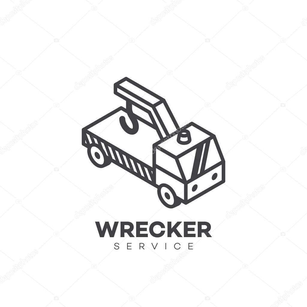 Wrecker service logo design template in linear style. Vector illustration.