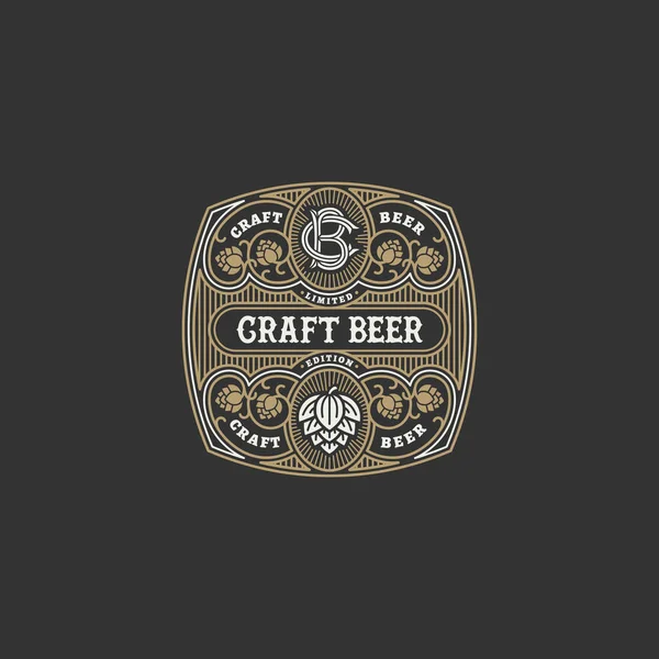 繁荣啤酒标签设计模板与啤酒花 矢量插图 — 图库矢量图片