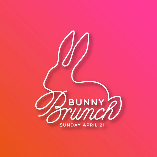 Bunny Brunch Line Lettering Sitting Bunny Silhouette Card Invitation Poster — Stock Vector