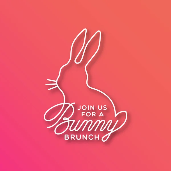 Bunny Brunch Лінійне Написання Силуетом Кролика Листівки Запрошення Плаката Шаблону — стоковий вектор