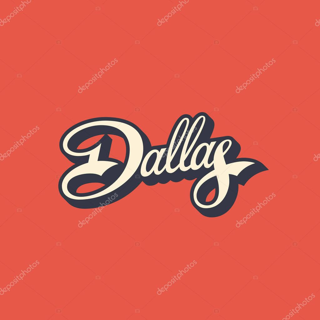Dallas word lettering design with long shadow effect. Vector illustration.